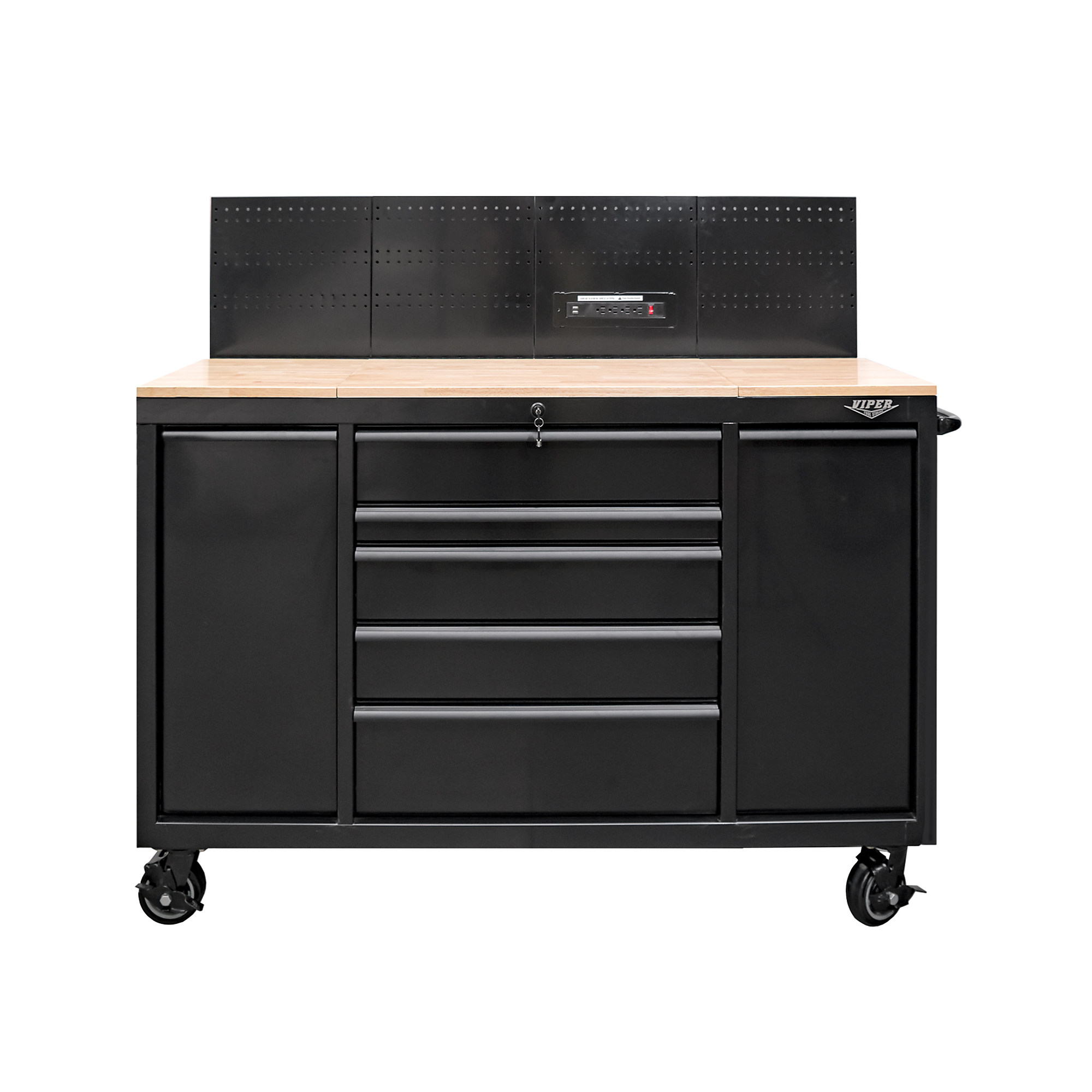 Viper Tool Storage 7-Drawer Workstation - 60.23in. x 20in., 21,210 Cu. In. Storage, Ball Bearing Slides, Black, Model# V6007WSBLR